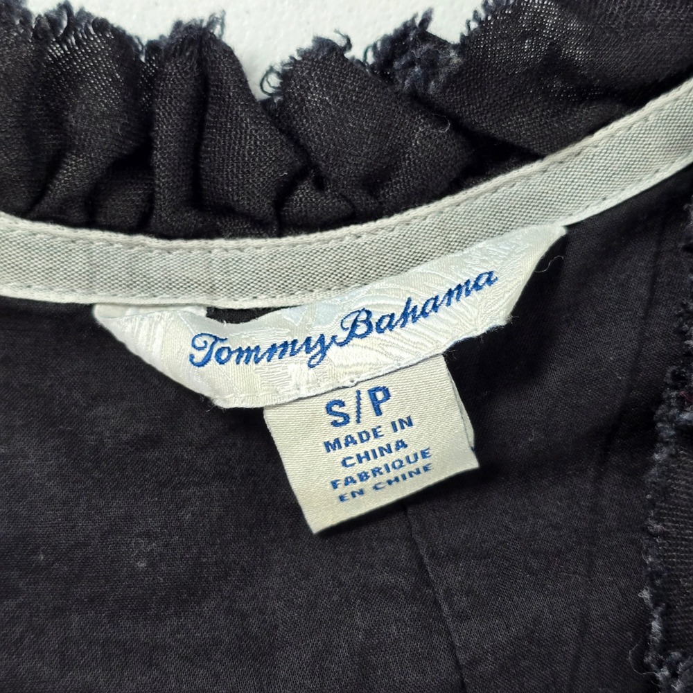 Tommy Bahama Womens Black 100% Linen Ruffle V-Neck Frayed Hem Shift Dress Small - Picture 4 of 7